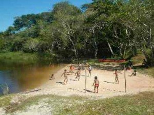 Kids playing soccer by our campsite